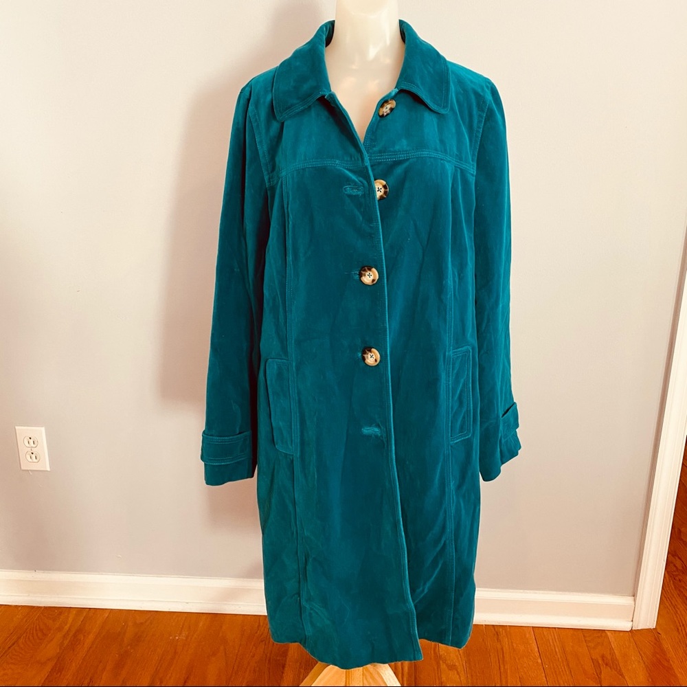Boden Heritage teal velvet coat pockets buttons size 12